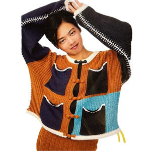 YAN Yan Knits Large Cardigan & Skirt set! Black, yellow, gold, blue NWT